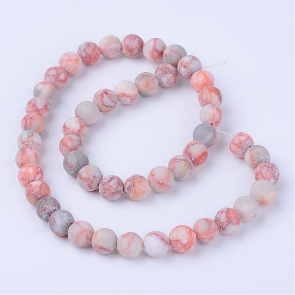 

PandaHall Natural Red Netstone Beads Strands, Round, Frosted, 10~10.5mm, Hole: 1.2mm, about 36pcs/strand, 15.5 inch Netstone Round