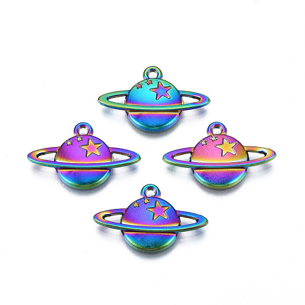 

PandaHall Rainbow Color Alloy Pendants, Cadmium Free & Lead Free, Planet, 14x22x2.5mm, Hole: 1.4mm Alloy Planet