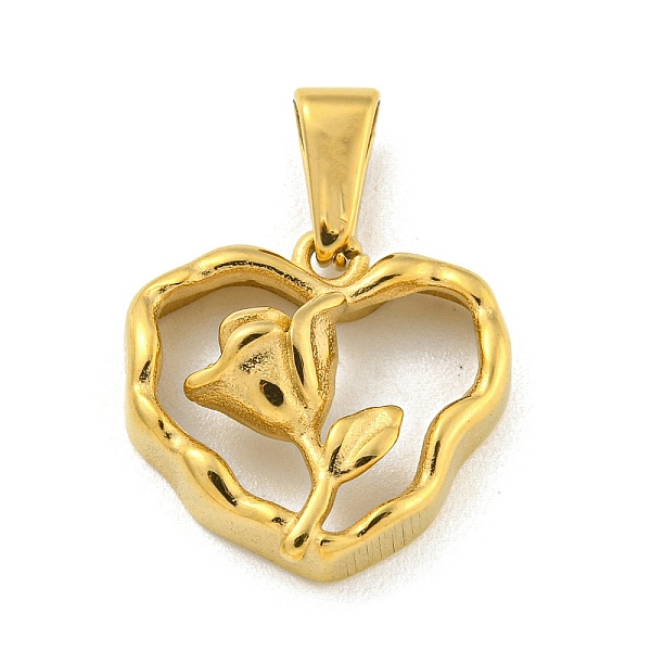 

PandaHall Ion Plating(IP) 304 Stainless Steel Pendants, Heart with Rose Charm, Golden, 17x18x6mm, Hole: 7.8x3.2mm 304 Stainless Steel Heart