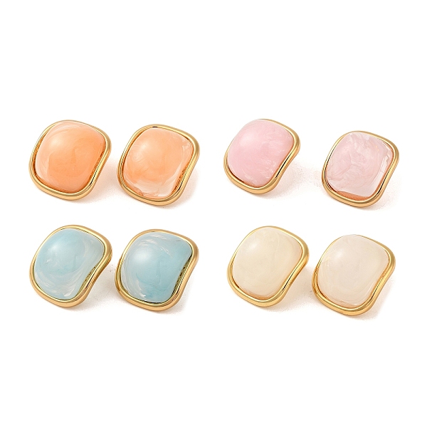 

PandaHall Square Resin Stud Earrings, Golden Tone 304 Stainless Steel Earrings for Women, Mixed Color, 28x24.5mm 304 Stainless Steel Square..., Multicolor
