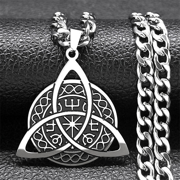 

PandaHall 304 Stainless Steel Enamel Pendant Necklaces, Flat Round with Triquetra, Stainless Steel Color, 23.78 inch(60.4cm) 304 Stainless...