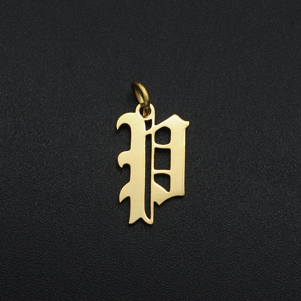 

PandaHall 201 Stainless Steel Pendants, with Jump Ring, Old English, Letter, Laser Cut, Golden, Letter.P, 16x10x1mm, Hole: 3mm 201 Stainless...