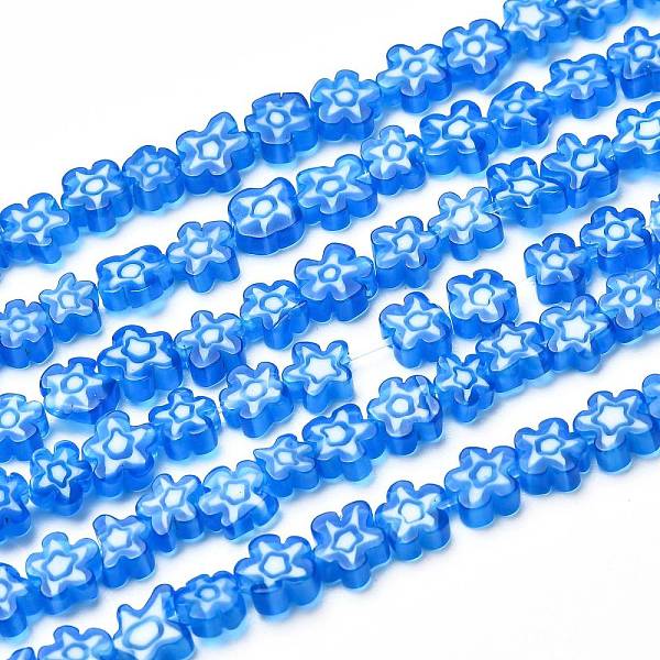 

PandaHall Handmade Millefiori Glass Bead Strands, Flower, Deep Sky Blue, 4~7.2x2.6mm, Hole: 1mm, about 60~69pcs/Strand, 16 inch(40cm)...