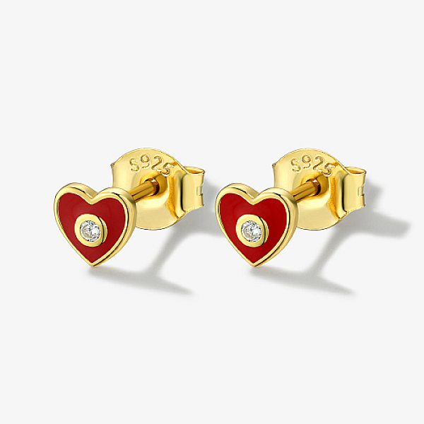 

PandaHall Heart Real 18K Gold Plated 925 Sterling Silver Micro Pave Cubic Zirconia Stud Earrings with Enamel, with S925 Stamp, Red, 13mm...