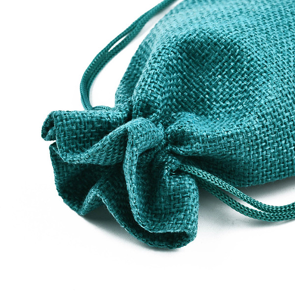 

PandaHall Burlap Packing Pouches Drawstring Bags, Dark Cyan, 13.5~14x9.5~10cm Burlap Cyan