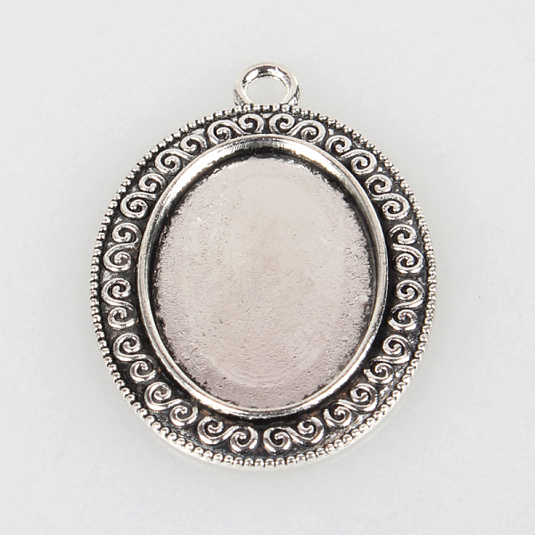

PandaHall Tibetan Style Alloy Pendant Cabochon Settings, Cadmium Free & Lead Free, Oval, Antique Silver, Tray: 18x25mm, 39x28x2mm, Hole: 3mm...