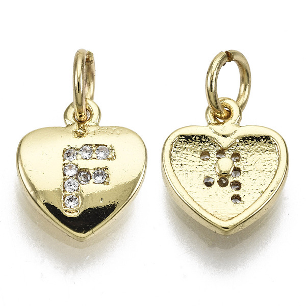 

PandaHall Brass Micro Pave Clear Cubic Zirconia Charms, with Jump Ring, Heart with Letter, Real 16K Gold Plated, Nickel Free, Letter.F...