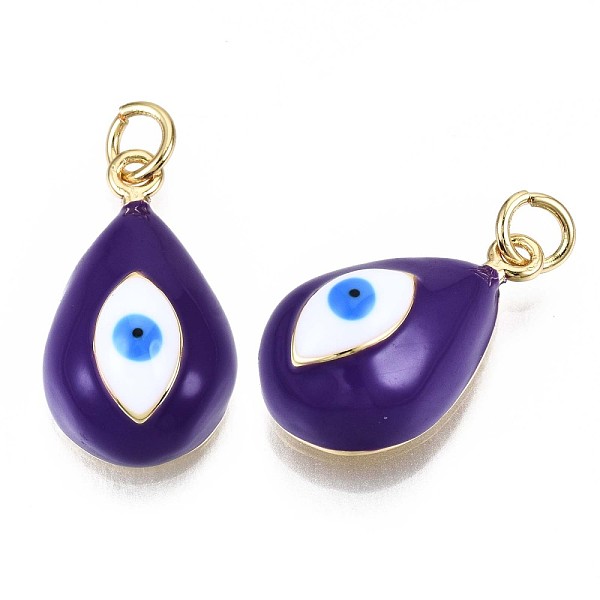 

PandaHall Real 16K Gold Plated Brass Enamel Pendants, with Jump Ring, Cadmium Free & Nickel Free & Lead Free, Teardrop with Evil Eye, Indigo..., Purple