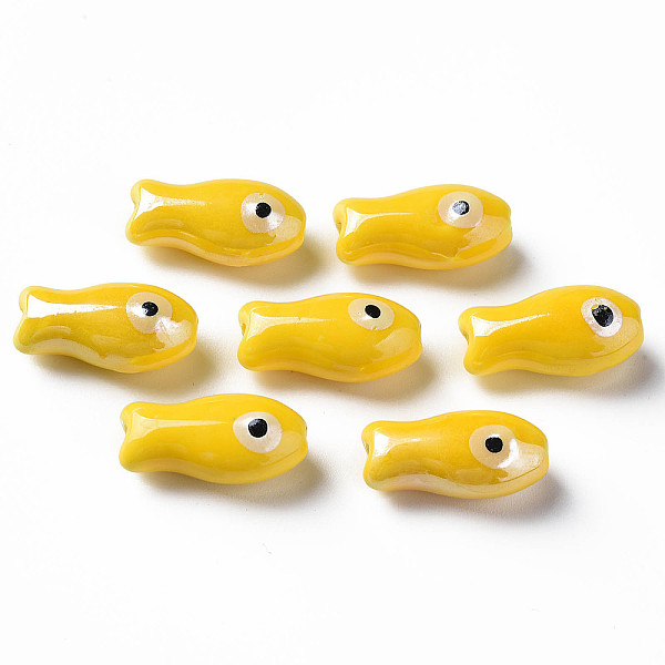 

PandaHall Handmade Porcelain Beads, Famille Rose Style, Fish, Yellow, 19.5x10x8mm, Hole: 2mm Porcelain Eye Yellow