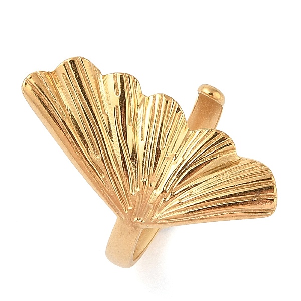 Ion Plating(IP) 304 Stainless Steel Leaf Open Cuff Rings for Women