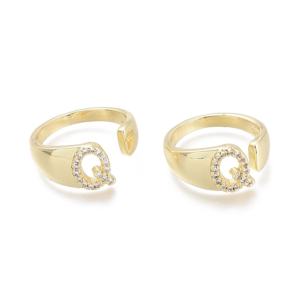 

PandaHall Brass Micro Pave Clear Cubic Zirconia Cuff Rings, Open Rings, Real 18K Gold Plated, Letter, Letter.Q, US Size 6(16.5mm), Q...