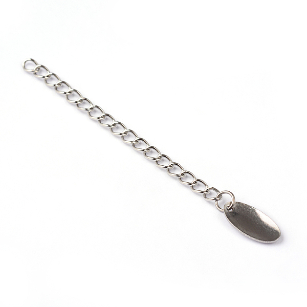 

PandaHall 304 Stainless Steel Chain Extender, with Flat Oval Chain Tab, Stainless Steel Color, 61x3mm 304 Stainless Steel
