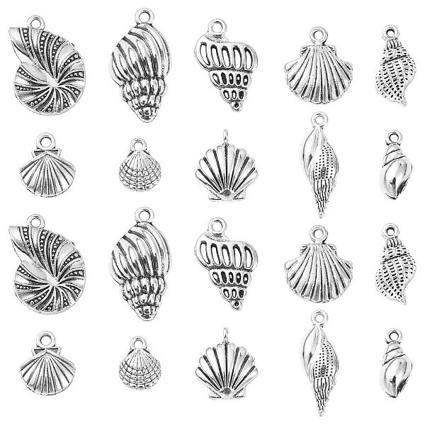 

PandaHall 100Pcs 10 Styles Tibetan Style Alloy Whelk/Conch Shell Pendants, Cadmium Free & Lead Free, Antique Silver, 15.8x6.5x4mm, Hole: 2mm...