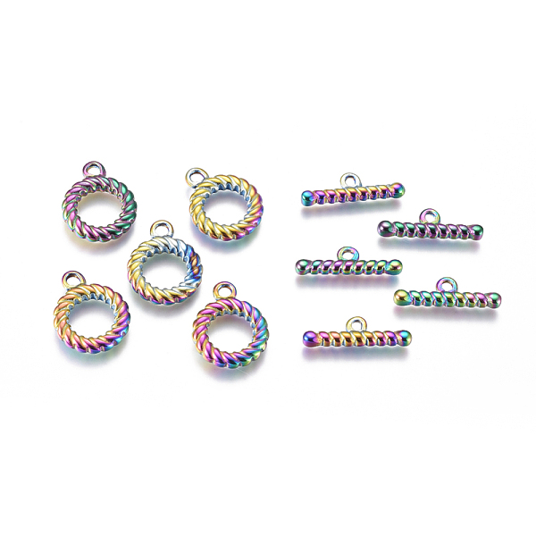 

PandaHall Ion Plating(IP) 304 Stainless Steel Toggle Clasps, for DIY Jewelry Making, Rainbow Color, Ring: 19x15x3mm, Hole: 2.5mm, Inner...
