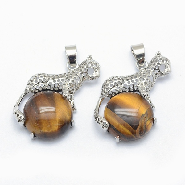 

PandaHall Natural Tiger Eye Pendants, with Alloy Findings, Leopard, Platinum, 33.5x20x7mm, Hole: 4x6mm Tiger Eye Leopard