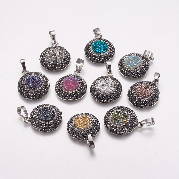 

PandaHall Brass Rhinestone Pendants, with Resin, Flat Round, Mixed Color, 23.5x20x5.5~6mm, Hole: 5x8mm Resin+Rhinestone Flat Round..., Multicolor