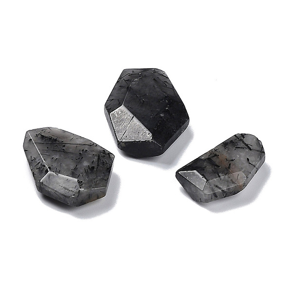 PandaHall Natural Black Rutilated Quartz Beads, No Hole/Undrilled, Faceted, Nuggets, 20.5~27.5x13~21x6~7mm Rutilated Quartz Nuggets