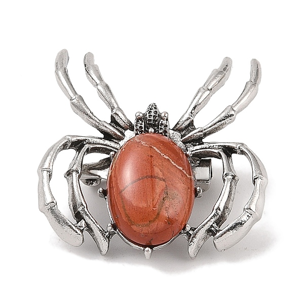 

PandaHall Natural Red Jasper Brooches, with Alloy Findings, Spider, Antique Silver, 37x34x8mm Red Jasper Spider
