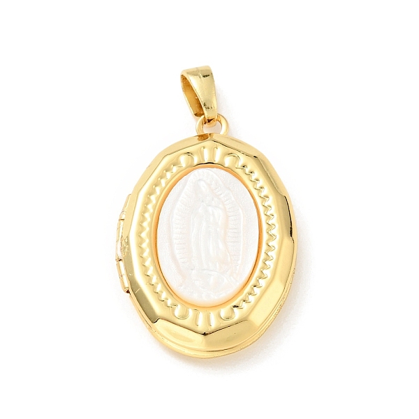 

PandaHall Rack Plating Brass Locket Pendants, with Shell, Oval with Virgin Mary, Cadmium Free & Nickel Free & Lead Free, Real 18K Gold..., White