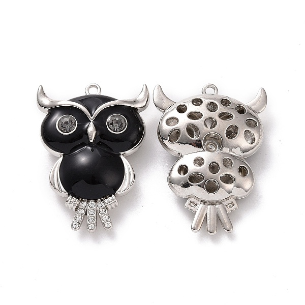 

PandaHall Alloy Enamel Pendant with Crystal Rhinestone, Owl Charms, Platinum, 46x33x12.5mm, Hole: 2.5mm Alloy Rhinestone+Enamel Owl Black