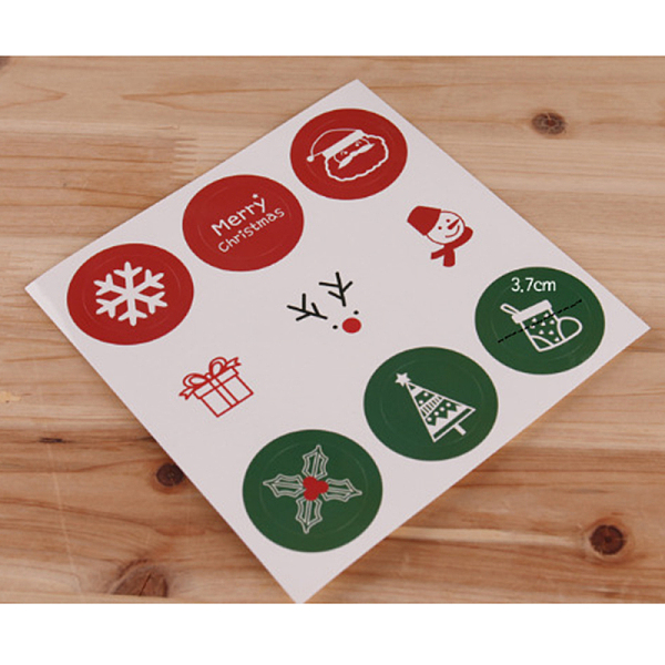 

PandaHall Sealing Stickers, Label Paster Picture Stickers, Christmas Theme, Mixed Color, 35mm, 9pcs/sheet Paper Round Multicolor