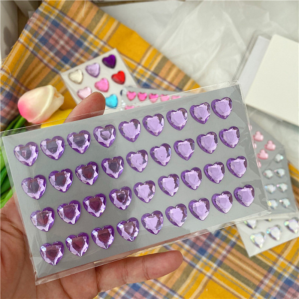 

PandaHall Plastic Rhinestone Self-Adhesive Stickers, Waterproof Bling Faceted Heart Crystal Decals for Party Decorative Presents, Kid's Art..., Purple