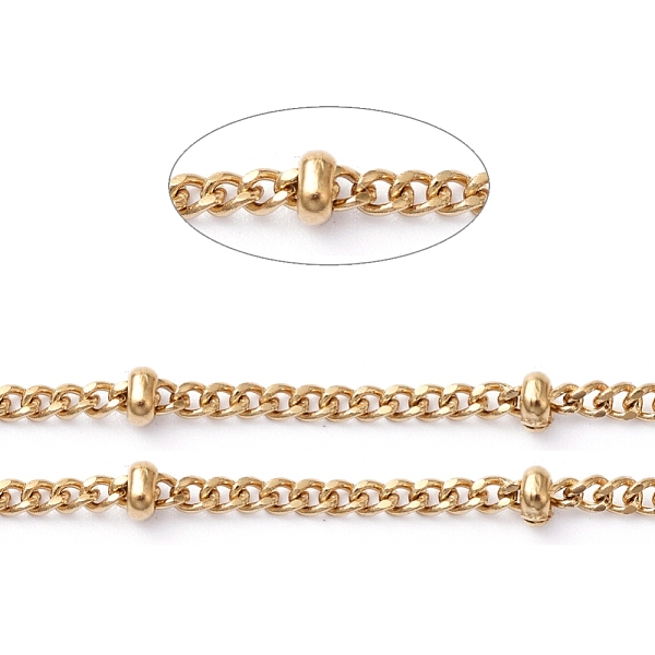 

PandaHall Ion Plating(IP) 304 Stainless Steel Satellite Chains, Diamond Cut Curb Chains, Soldered, with Hollow Beads and Spool, Golden, Link...