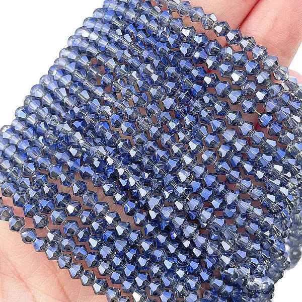 

PandaHall Transparent Electroplate Glass Beads Strands, Full Rainbow Plated, Faceted, Bicone, Royal Blue, 3.7x3.2mm, Hole: 0.8mm, about...