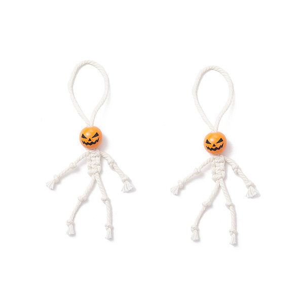 2 pendentif décoratif en perles et cordon de coton macramé en forme de citrouille en bois pour Halloween-image-HJEW-JM03904-S-fr