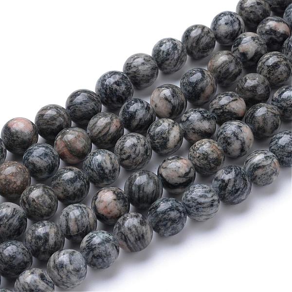 

PandaHall Natural Black Silk Stone/Netstone Bead Strands, Round, 10mm, Hole: 1mm, about 40pcs/strand, 15.7 inch Netstone Round