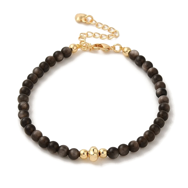 

PandaHall 4mm Round Natural Silver Obsidian Beaded Bracelets, Flower Brass Bracelets for Women, Real 14K Gold Plated, 7-3/8 inch(18.7cm)...