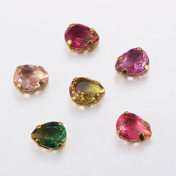 

PandaHall Sew on Rhinestone, Glass Rhinestone, with Golden Tone Brass Prong Settings, Garments Accessories, Faceted, Teardrop, Mixed Color..., Multicolor