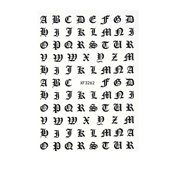 

PandaHall Nail Art Stickers, Nail Decals, Self Adhesive, for Nail Tips Decorations, Alphabet Pattern, Black, 92.5x64mm, Package Size...