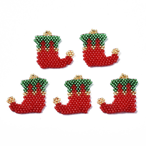 

PandaHall MIYUKI & TOHO Japanese Seed Beads, Handmade Pendants, Loom Pattern, Christmas Sock, FireBrick, 23x22x2mm, Hole: 1.8mm Glass..., Red