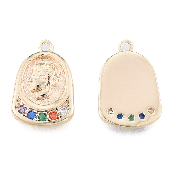 

PandaHall Brass Micro Pave Colorful Cubic Zirconia Pendants, Cadmium Free & Nickel Free & Lead Free, Half Oval with Woman, Real 18K Gold...