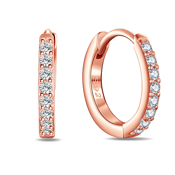 

PandaHall SHEGRACE 925 Sterling Silver Huggie Hoop Earrings, Hypoallergenic Earrings, with Grade AAA Cubic Zirconia, Ring, Rose Gold, 13x2mm..., Clear