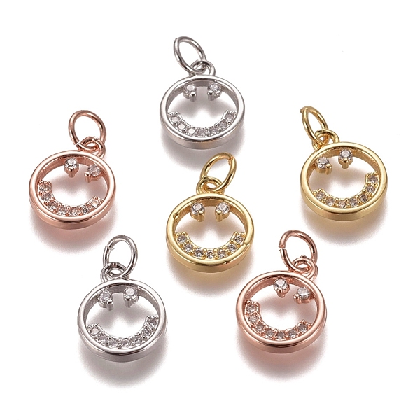 

PandaHall Brass Micro Pave Clear Cubic Zirconia Charms, with Jump Rings, Smiling Face, Mixed Color, 12x10x2mm, Hole: 3mm Brass+Cubic...