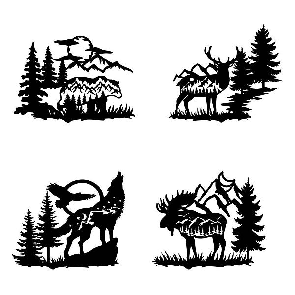 

PandaHall MDF Wood Wall Art Decorations, Home Hanging Ornaments, Bear & Deer & Wolf, Animal Pattern, 300~320x230~260mm, 4pcs/set Wood Other...