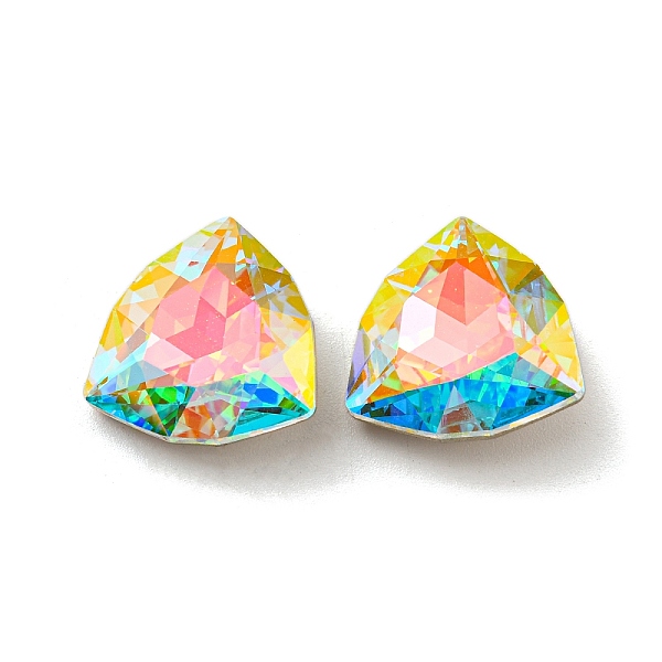

PandaHall Glass Rhinestone Cabochons, Point Back & Back Plated, Faceted, Triangle, Crystal AB, 17x17x6.5mm Glass Rhinestone Triangle Clear
