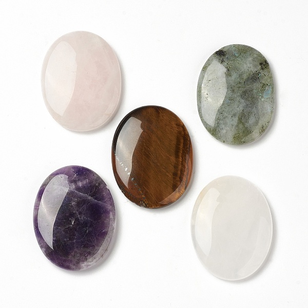 

PandaHall Natural Mixed Gemstones, Worry Stone for Anxiety Therapy, Oval Thumb, 45x34~35x7~8.5mm Mixed Stone Oval