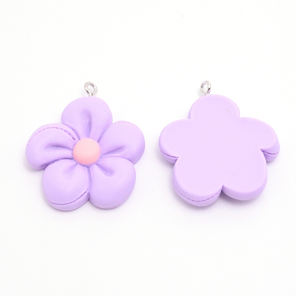 

PandaHall Resin Pendants, with Platinum Iron Finding, Flower, Lilac, 35x30x6mm, Hole: 2mm Iron+Resin Flower Purple