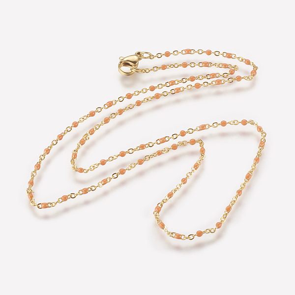 

PandaHall Ion Plating(IP) 304 Stainless Steel Chain Necklaces, with Enamel, Golden, Orange, 17.51 inch~17.91 inch(44.5cm~45.5cm), 2mm 304...