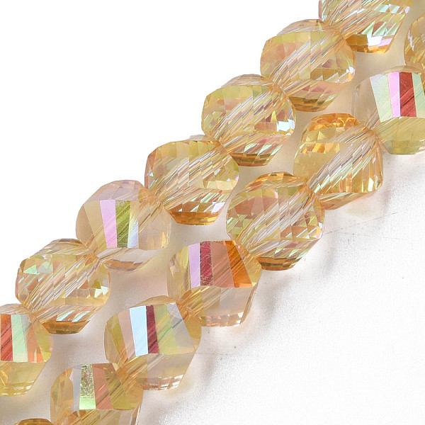 

PandaHall Electroplate Transparent Glass Beads Strands, Faceted, Nuggets, Goldenrod, 8x7mm, Hole: 1.4mm, about 72pcs/strand, 20.08 inch..., Gold