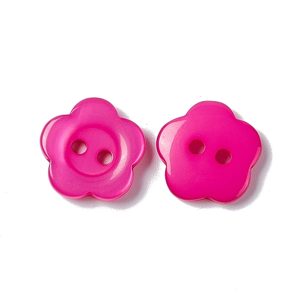 PandaHall Resin Buttons, Dyed, Flower, Hot Pink, 15x3mm, Hole: 1mm Resin Flower Pink