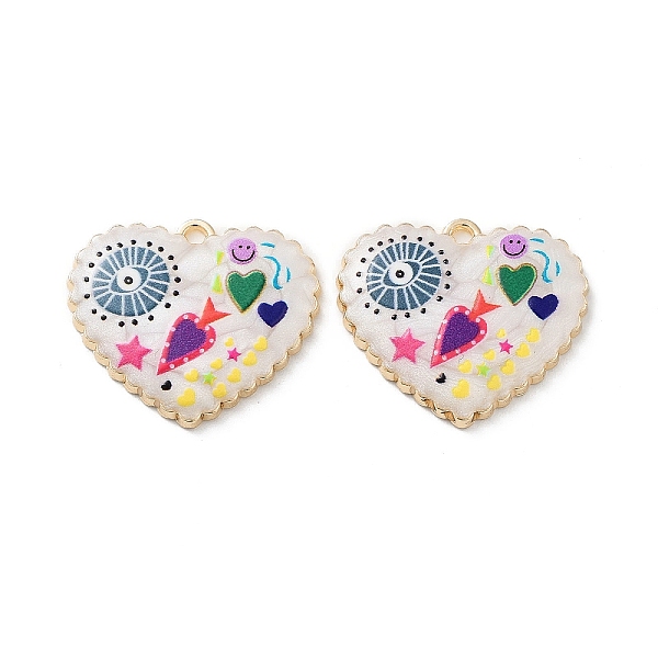 

PandaHall Rack Plating Alloy Enamel Pendants, with Resin, Heart with Evil Eye & Flower Charm, Cadmium Free & Nickel Free & Lead Free, Golden...
