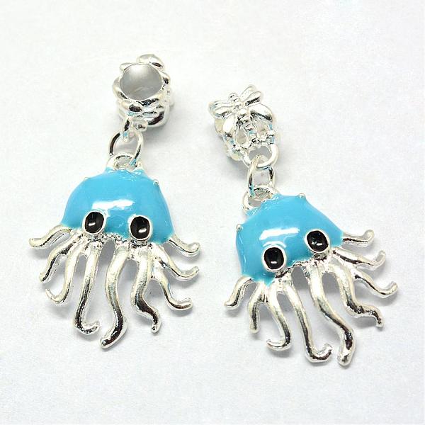 

PandaHall Alloy Enamel European Dangle Charms, Large Hole Pendants, Octopus, Silver Color Plated, Light Sky Blue, 37mm, Hole: 5mm...