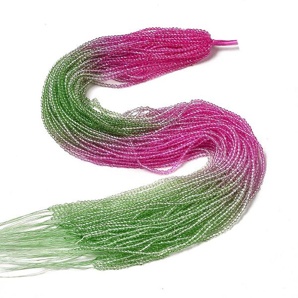 

PandaHall Transparent Gradient Color Glass Beads Strands, Faceted Round, Medium Violet Red & Lime Green, 2mm, Hole: 0.8mm, about...