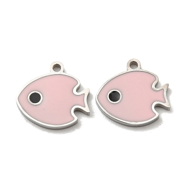

PandaHall 304 Stainless Steel Charms, with Enamel, Fish Charms, Stainless Steel Color, Pink, 10x11x1mm, Hole: 1mm Stainless Steel+Enamel...