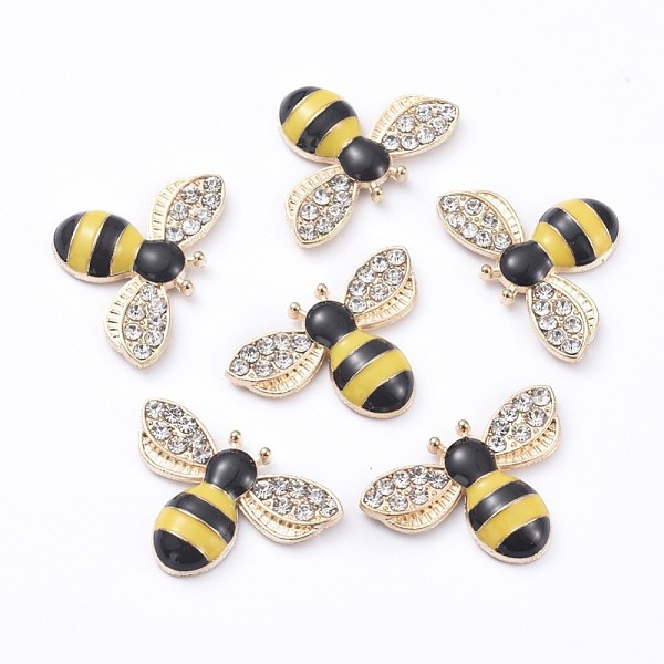 

PandaHall Alloy Enamel Cabochons, with Crystal Rhinestone, Bee, Light Gold, Yellow, 16x24x4mm Alloy+Enamel Bees Yellow