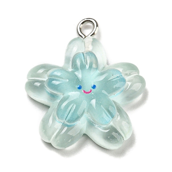 

PandaHall Translucent Resin Pendants, Flower Charms, with Platinum Tone Iron Loops, Pale Turquoise, 23x20x6mm, Hole: 1.5mm Iron+Resin Flower